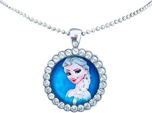 Movie Inspired - Princess Elsa Glass Cabochon Necklace Pendant - Cosplay Fans - Gift Bag