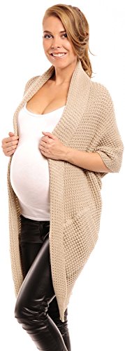 Happy Mama Women's Maternity Chunky Knit Cardigan Coat Warm Wrap. 325p (Beige, UK 10/12)
