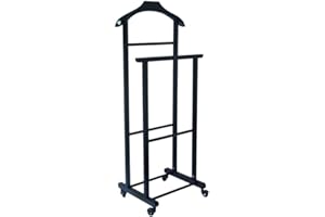 Mottiwood Indossatore Appendiabiti Da Camera Nero, L'Originale, Legno Faggio Naturale, Colore Nero, Servo Muto Doppio con 4 Ruote