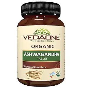 Vedaone Pure Organic Ashwagandha Tablet | USDA Organic Ayurvedic Indian Ginseng Pack for Men-Women | Withania Somnifera 750 mg Tablet(60 Tablets in 1 Bottle)