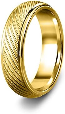 New Solid 9ct 375 Yellow Gold 5mm Line-Cut Grooved Heavy Court Shaped Unisex Wedding Ring Band Available in All Sizes from G - Z+3 | UK Manufactured &amp; Hallmarked