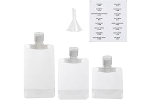 SHANBYE Tragbare Reiseflüssigkeitsbeutel,15 PCS Reiseflaschen Set Nachfüllbare Leere Quetschbeutel 30/50/100 ML mit Transparentem Etikett und Einem Kleinen Trichter für Lotion Shampoo Reisezubehör