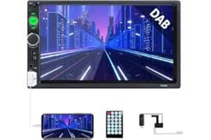CAMECHO Double Din DAB Car Stereo 7” HD Touch Screen with Bluetooth Hands Free Calls Dab Car Radio Support Android/IOS Mirror Link, MP5 Player Head Unit with FM Transmitter & USB Charging SWC EQ