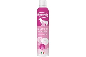 Inodorina Shampoo Secco per Cani, Gatti e Cuccioli (300 ml, Profumo di Aloe) – Mousse ad Azione emolliente e detergente – Rispetta Il PH Naturale, Ideale per lavaggi frequenti