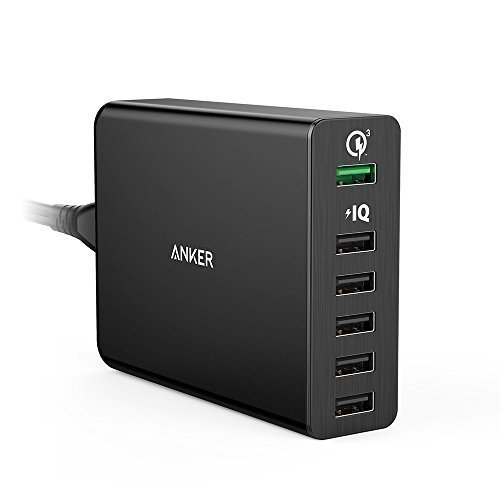 Anker PowerPort+ 6 Premium 60W 6-Port USB Ladegerät mit Quick Charge 3.0 und Power IQ für Galaxy S6 / Edge / Plus, Note 5 / 4, LG G4, HTC One M8 / M9, Nexus 6, iPhone 7 und andere Smartphone (Schwarz)