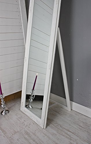 elbmöbel Standspiegel 180 x 45cm groß in weiß antik mit Patina | Spiegel mit Fuß barock aus Holz | im Landhausstil als Badspiegel | Schminkspiegel bzw. Frisierspiegel für das Landhaus | Ankleidespiegel in weiss - 5