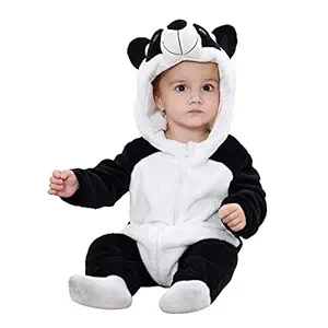 TASLAR Unisex Baby Infant Kids Costume Flannel Jumpsuit Panda Style Cosplay Clothes Bunting Outfits Snowsuit Hooded Romper Outwear (Black & White Panda, 4-12 Months)