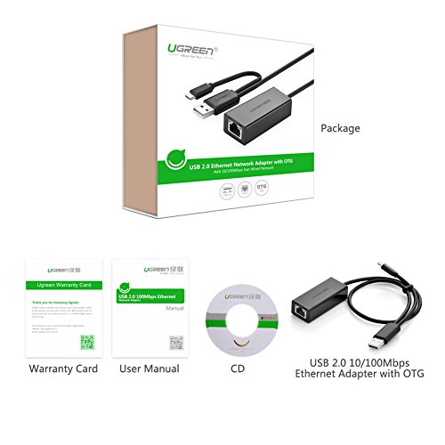 Ugreen 30219 Ethernet Adaptador 10 100 Mbps  USB 2 0 Otg a Rj45  negro