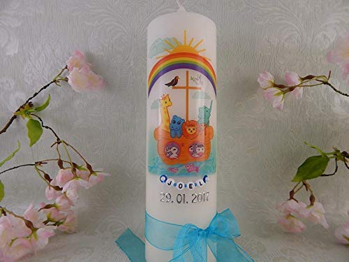 Taufkerze Arche Noah bunt Taufkerzen Tiere Junge Mädchen 250/70 mm mit Name und Datum - 2