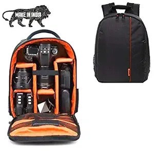 Priyam DSLR Camera Backpack Bag with Laptop Compartment and Padded Adjustable grids for Lenses (Orange)