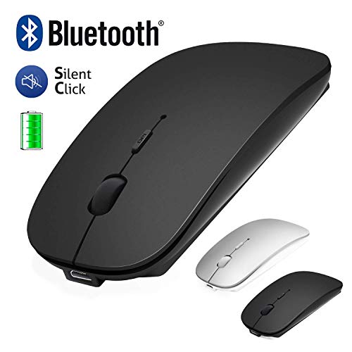 Souris Bluetooth Sans Fil pour Macbook/iPad/iPhone( iOS13.1.2 et Supérieur)/Android PC/Ordinateur, Mini Souris Silencieuse Rechargeable pour Windows/Linux /Mac,3 DPI Réglable Bluetooth4.0+2.4G Noir