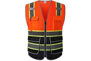 UNINOVA Warnweste für Herren and Damen -Mit 6 Vordertaschen und Reißverschluss, Reflektierende Weste Arbeitsweste EN ISO 20471