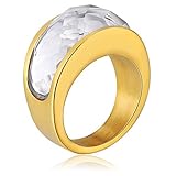 AAJewels Herren Damen Edelstahlring Verlobungsringe Edelstahl Glänzend Cz Gold Weiß 12Mm Gr. 67 (21.3)