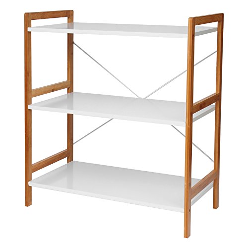 Standregal Küchenregal Schuhregal Badregal Bücherregal aus Bambus , mit 3 Ablagen , ca. 78*37*70cm , Weiß lackiert, RG9251ws