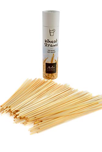 Tube of 100 Organic Natural Wheat Drinking Straws. Eco Friendly, Biodegradable, Reusable. 22cm Long. Alternative to Plastic, Metal and Silicone. by Archie Living Reducing Single Use Plastic.