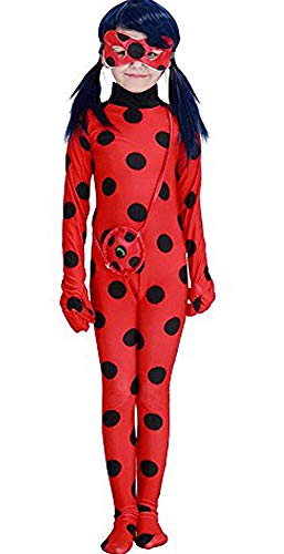 Ladybug Marienkäfer Kostüm für Mädchen | 3-teilig: Overall, Maske, Tasche | rot mit schwarzen Punkten | ideal für Karneval & Fasching: Größe: S (104)