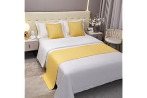 GOFOHIMI Bed Runners and Matching Cushions Set, Scarves Bed Runners Hotel Bed Scarf Bedding Bed Towel Solid Colour Bedspread Protection for Living Room Bedroom Hotel (50x160+50x50cm,Yellow)