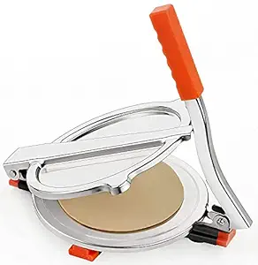 Sutariya Brothers Heavy Quality Stainless Steel 6.5 inch Dia. Puri Chapati Maker Press Machine with Handle | Manual Stainless Steel Roti Press, Papad | Khakhra | Chapati Maker. (multi design)