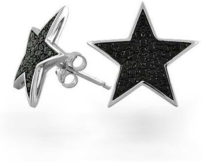 Bling JewelryUnisex USA American Patriotic Rock Star Sparkling Pave Black Crystals Pink Celestial Stars Stud Earrings For Women Teen Rose Gold .925 Sterling Silver