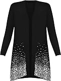 Länge 72cm WearAll - Damen Übergröße Pailletten Glitzern Glanz Langarm Cardigan Top - Schwarz - 54-56