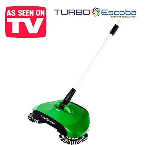 Turbo Smart Sweeper - Escoba giratoria de triple cepillo con movimiento giratorio a 360°, inalámbrica, sin corriente y sin ruido. Escoba de mano