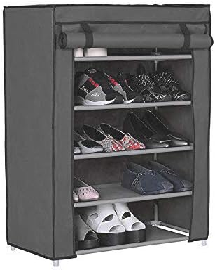 Styleys 5 Layer Multipurpose Portable Folding Shoe Rack/Shoe Shelf/Shoe Cabinet with Wardrobe Cover, Easy Installation Stand for Shoes (Grey)