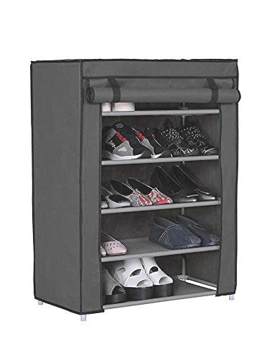 Styleys 5 Layer Multipurpose Portable Folding Shoe Rack/Shoe Shelf/Shoe Cabinet with Wardrobe Cover, Easy Installation Stand for Shoes (Grey)