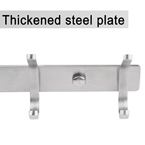 Kleiderhaken, Migimi Garderobenleiste Hakenleiste Edelstahl Rostfrei Wandhaken Mit 6 Haken für die Garderobe Garderobenhaken, 43.1 x 2.9 x 8 cm (Sliver) - 4