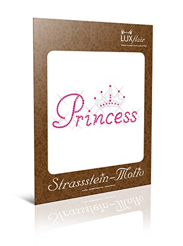 Luxflair© Strass Motiv Princess mit Krone. Sexy Bügelbild aus Strass, 22cm groß. Glitzerndes Strassstein Bügelmotiv Prinzessin, kristallfarben und rosa auf Folie zum Aufbügeln bzw. Aufkleben oder als Applikation. Für Mädchen, Frauen und Girls. Funkelnde Strass-Steine, auch als Rhinestone Hotfix bekannt, Anleitung inklusive. - 4