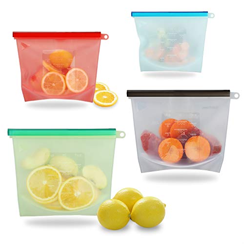 BasicForm Sacchetto riutilizzabile per conservazione alimenti in silicone Tenuta ermetica a tenuta (4 pezzi)