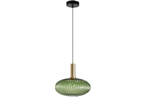 MZStech Lampada a sospensione moderna, lampada a sospensione in vetro verde con portalampada in rame dorato