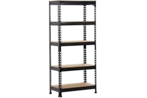 Abician Étagère de Rangement sans Vis à 5 Niveaux Rangement Garage Cadre en Métal Planches MDF Organisateur Entrepôt Magasin Maison 70 × 30 × 150 cm Noir