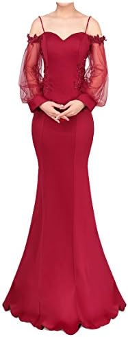 JR INTL Women's Off Shoulder Net Yarn Evening Dress, Elegant Bodycon Maxi Prom Gown for Women Vintage Open Back Dress With Gift Packed,Ideal Chirstmas Dress