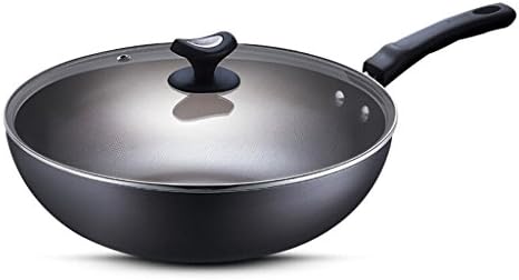 LINGZHIGAN Professional Chef Cookware Iron Wok Non-stick Pan No Coating Does Not Rust Tempered Glass Cover ( Color : Caliber 30m )