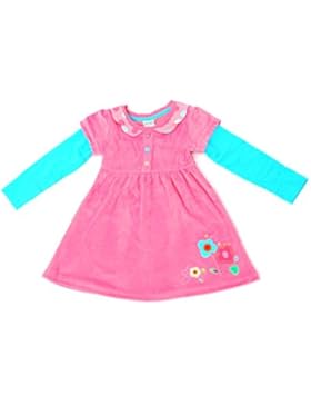 Nova - Langarm Mädchen Kleid mit Blumen Stickerei - Pink mit Türkis Ärmel