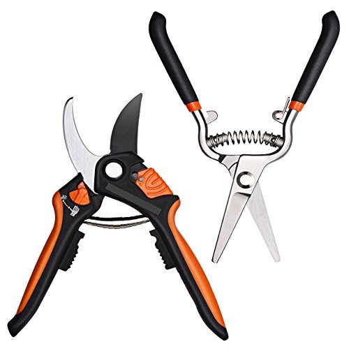 Preisvergleich Produktbild OMorc Gartenscheren-Set, Professionelle Bypass-Schere, Gartenschere, mit Sicherheitsverschluss, Feder mit starker Sprungkraft, hochwertige rostfreie Materialien und Finish