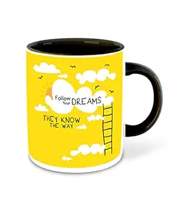 DecorVecor -Follow Your Dream Motivational Quotes Printed Black Inner Colour Ceramic Coffee Mug |Milk Cup (M2)