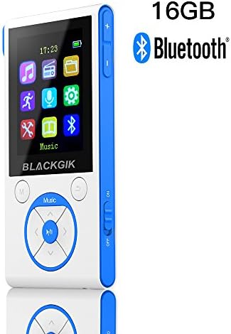 16GB Bluetooth MP3 Player with 50 Hrs Playback,HiFi Lossless Music Player with FM Radio and Pedometer,Support 64GB Micro SD Card,Earphone and AUX Cable included (White+Blue)