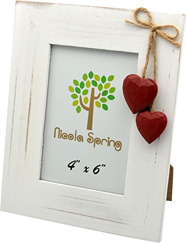 Nicola Spring Marco para Fotos de 10 x 15 - con Corazones Rojos - Madera - Blanco