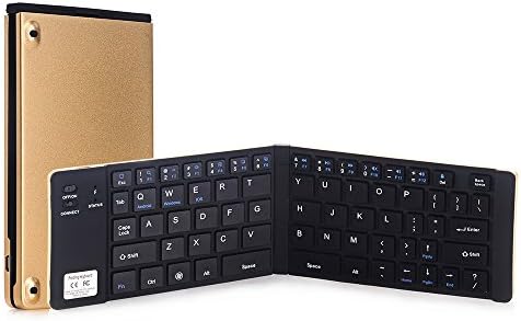 HoMei Foldable Bluetooth Keyboard Portable Mini Ultra-slim Wireless Keyboard Built-in Rechargeable Li-Polymer Battery For IOS Android Windows, Aluminum Alloy Gold