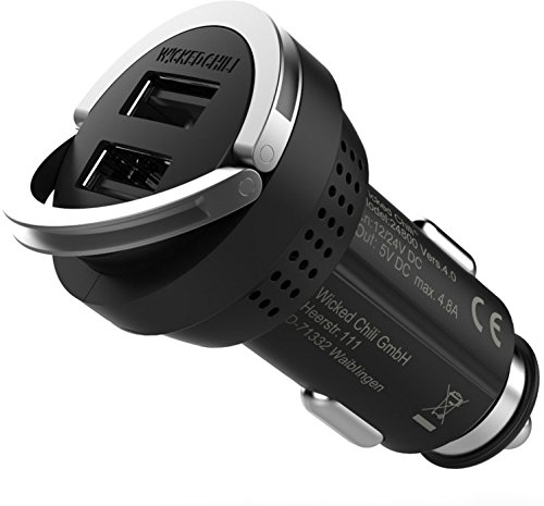 Wicked Chili Turbo-ID 4800mA / 24W Dual USB KFZ-Ladegerät für Samsung Galaxy, Note, Tab, S8, S8+, S7, S7 Edge, S6, Note Edge, Note 4, Pro, A, S Handy und Tablet (4.8 A Multi Port, V4.0) - 3