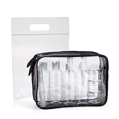 MOCOCITO Trousse de Toilette Transparente + Sac Scellé Refermables (20x20cm) par Les règlements EU & UK Bagages à Main | Kit de Voyage pour l’Avion, Sac Cosmétique pour Hommes et Femmes [Noir]