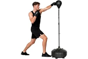 ‎SPORTNOW SPORTNOW Punchingball, 145-180 cm höhenverstellbarer Standbox-Trainer Boxsack mit Saugnapf, Kunstleder Speedball Standboxball, für Training, Übung, Schwarz