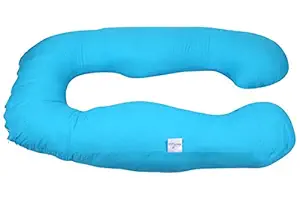 MomToBe U-Shape Maternity Pillow Cotton Cover with 100% Cotton Cover and Zippered Cover - Blue