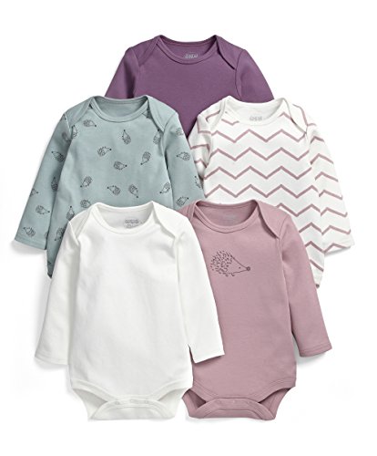 Mamas & Papas Baby-Girls Mamas And Papas 5 Pack Long Sleeve Bodysuit Hedgehog Long Sleeve Set of 5 Bodysuit, Pink, 0-3 Months