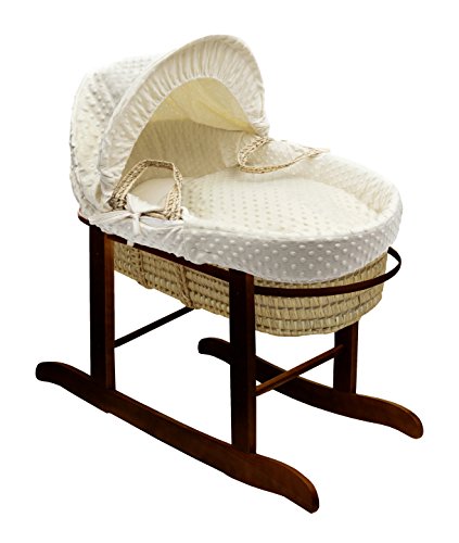 Kinder Valley Dimple on Palm Moses Basket and Walnut Rocking Stand Bundle (Cream)