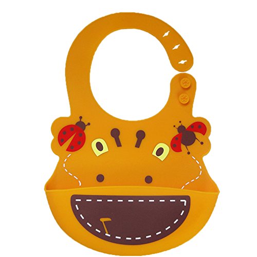 Bibs,Cozime Foldable Soft Bibs to Get Stains off,Cute Animal Shapes,Waterproof,Safe Silicone Pocket Bibs (Yellow Giraffe)