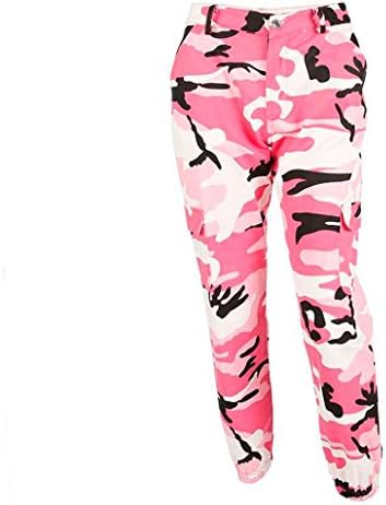 Womens Leggings Pants,LILICAT Women Sports Pants, Camo Cargo Pants Outdoor Casual Camouflage Baggy Loose Trousers Jeans Smocked Waist Harem Hippie Pants (Pink, Size:L)