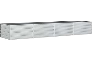 vidaXL Lit Surélevé de Jardin Jardinière Bac à Fleurs Pot de Plantes Lit de Plantation Balcon Extérieur 320x80x45 cm Acier Galvanisé Argenté