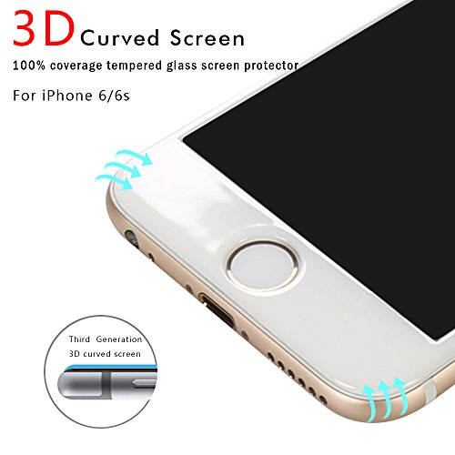 widamin ™ incurvé [3D] Couverture Complète Protection maximale en alliage de titane Protection d'écran en verre trempé Dureté 9H pour Apple iPhone 6/6S 11,9 cm [Blanc] gratuit Offre 1 x film arrière en TPU iPhone6s White blanc 